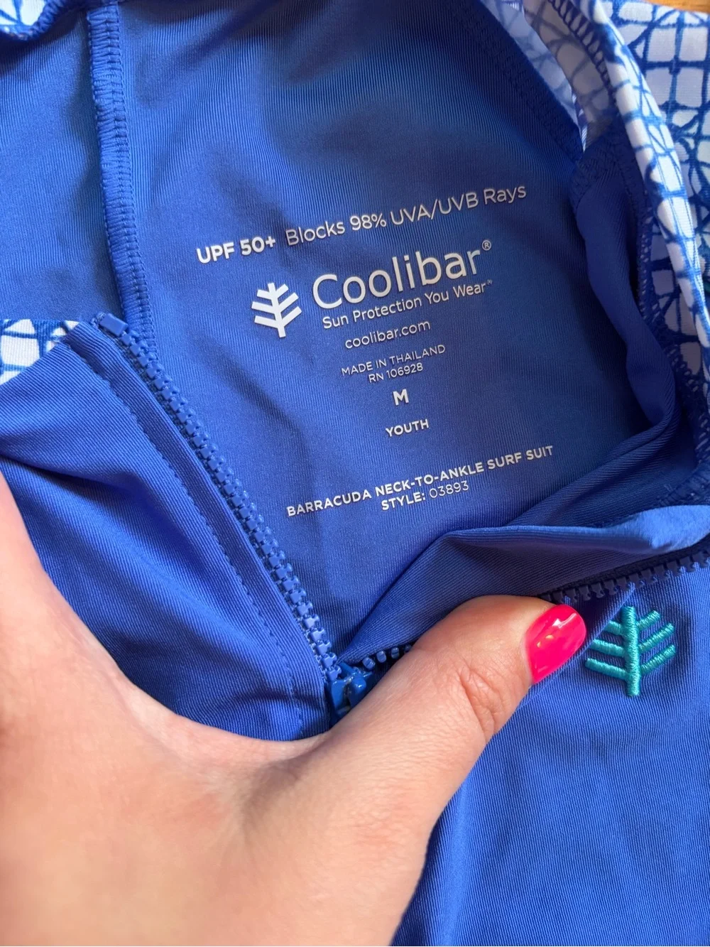 Coolibar blue barracuda neck to ankle surf suit size medium youth